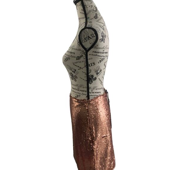 Y2K Futuristic Sequin Bodycon Mini Skirt Women's Size 6 Rose Gold Side Zip NEW - Picture 7 of 7